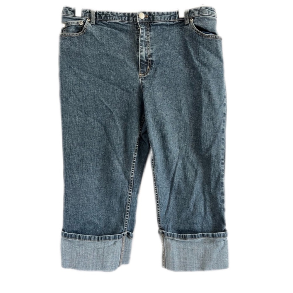 Annex Casual Corner cropped jeans with wide cuff. 36” waist, size 16. Elastic.
